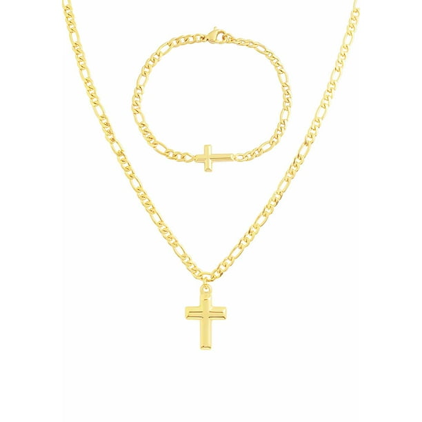 Gold Plated Stainless Steel Cross Chain Necklace Jewelry for Men Women 